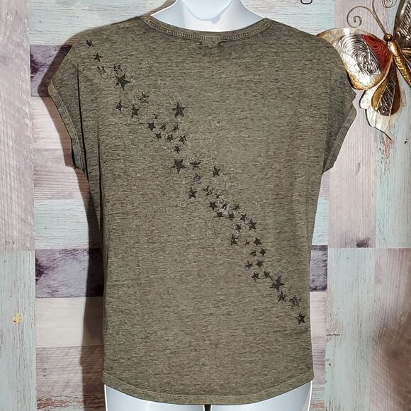 Rock Republic Olive Gray Buronout Rebel Rider Skull Studded Tee Shirt Sz L 923 - Picture 6 of 9